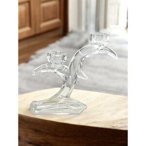 Lead Crystal Hand Cut Art Deco Double Candle Holder